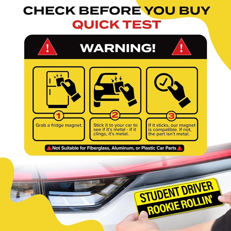HEY-OKEY 3-Pack Student Driver Magnet for Car – Metal Only (Not for Plastic/Aluminum) – Funny Please Be Patient Reflective Magnetic Bumper Sticker – Removable Rookie Safety Signs – 10 x 3.5 in - Image 2